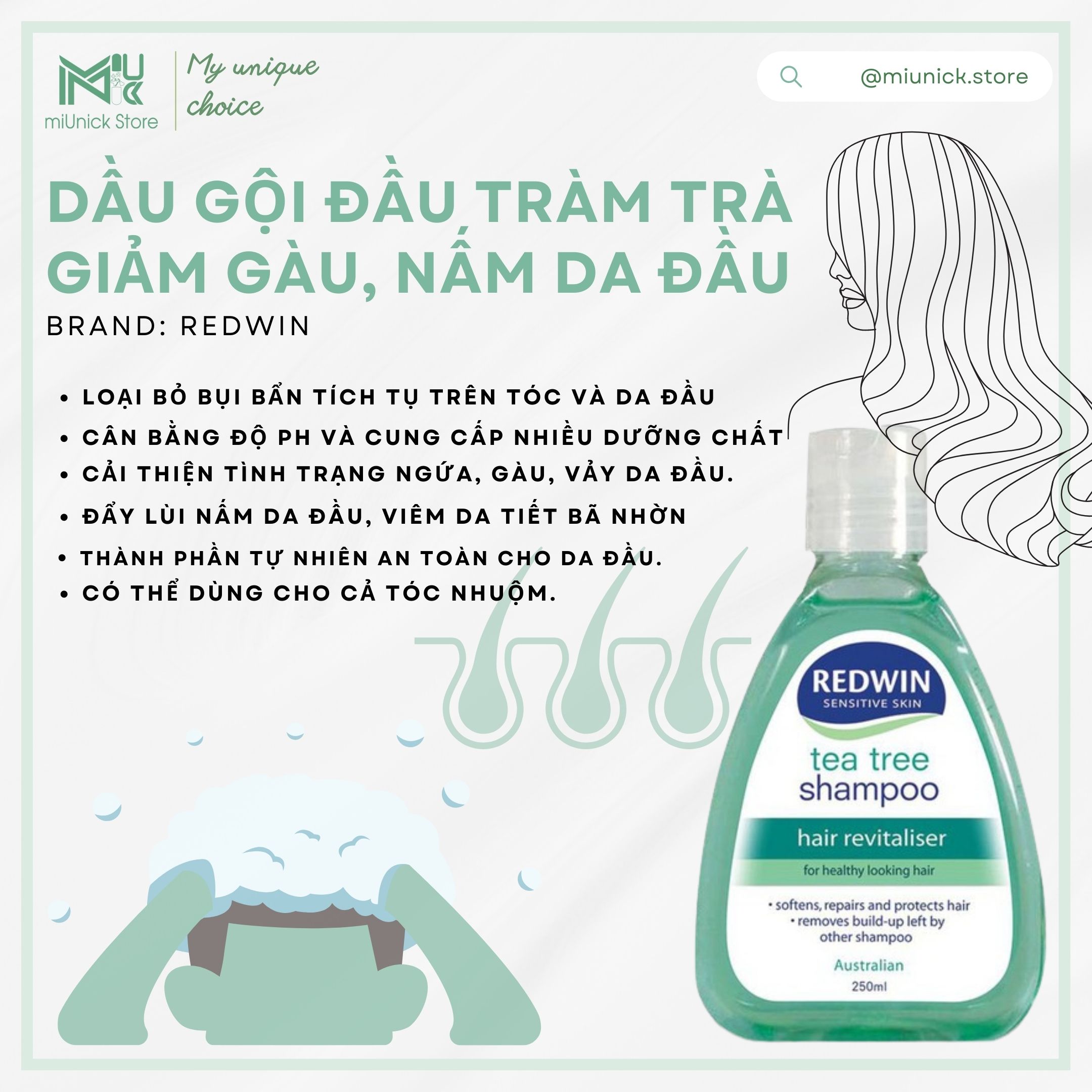Dầu Gội Giảm Gàu, Nấm Redwin Tea Tree Shampoo 250mL