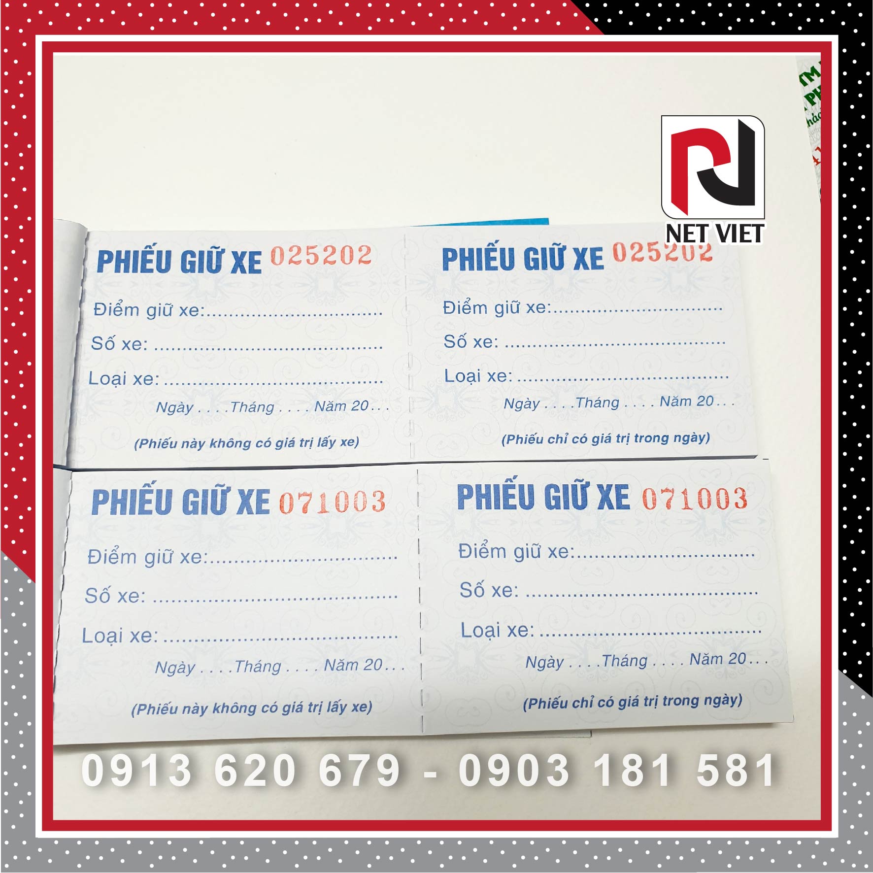 [HCM][Giá Rẻ] Phiếu Giữ Xe Có Hình Hoa Văn Cùi Vé Giữ Xe (1 Xấp = 10 Cuốn)