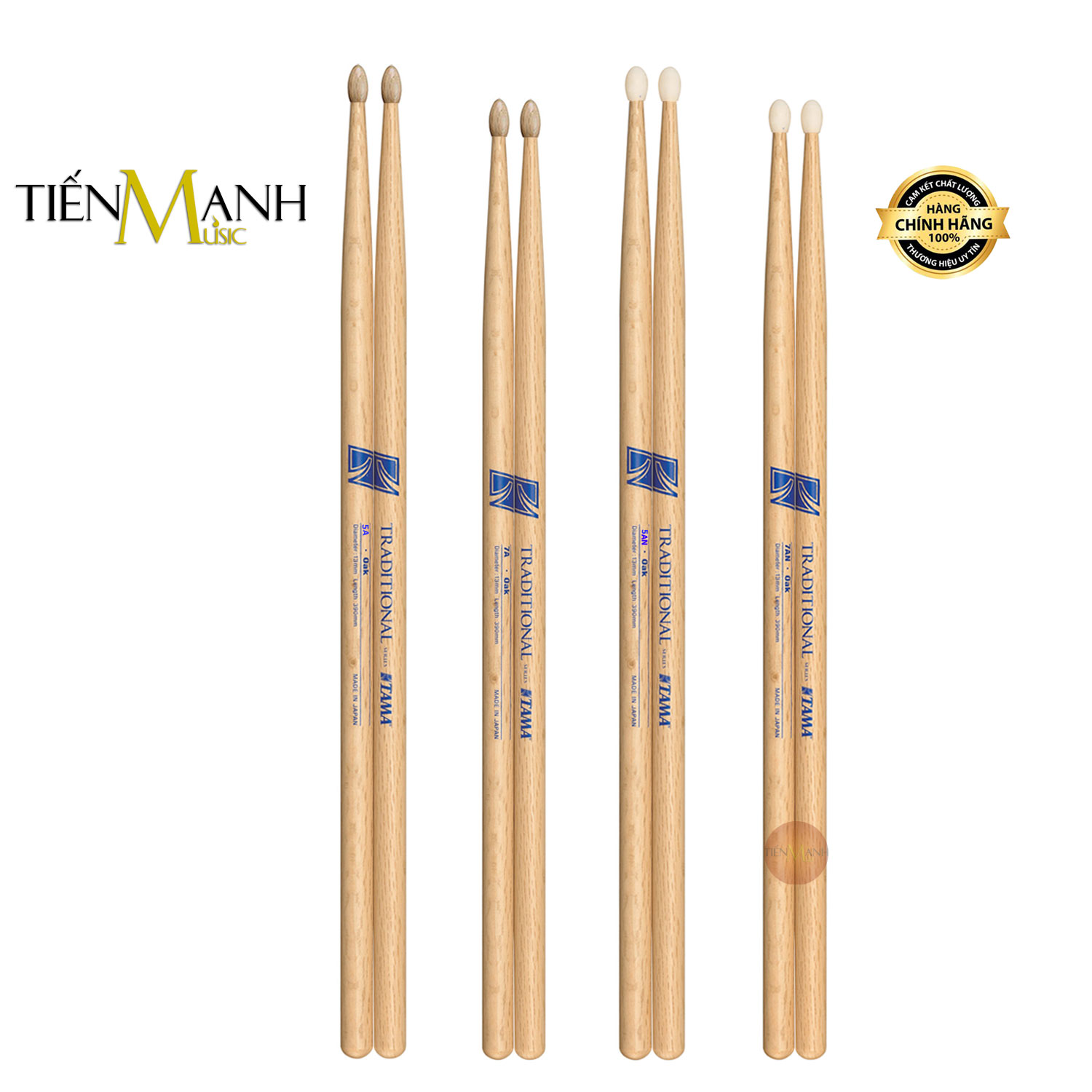 Dùi trống tama 5a, 7a, 5an, 7an đầu nhựa - japanese oak drumsticks