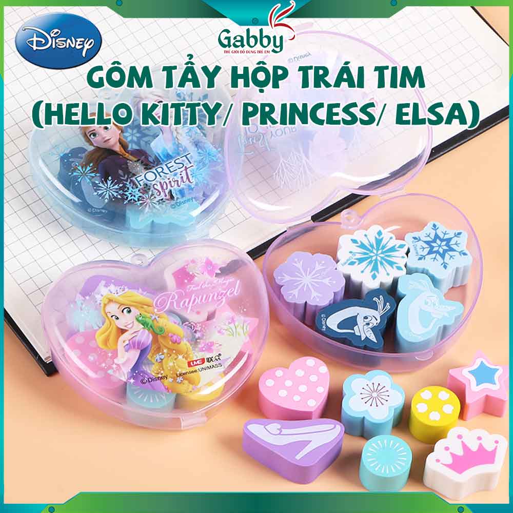 GÔM TẨY HỘP TRÁI TIM (HELLO KITTY/ PRINCESS/ ELSA) - GABBY STORE