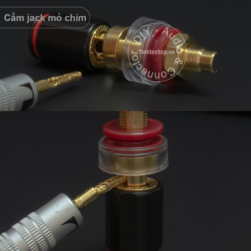 Cọc loa chuôi ngắn gold 24K - Ổ cắm cọc loa bắt vít Bắp chuối Mỏ chim 4 chiếc