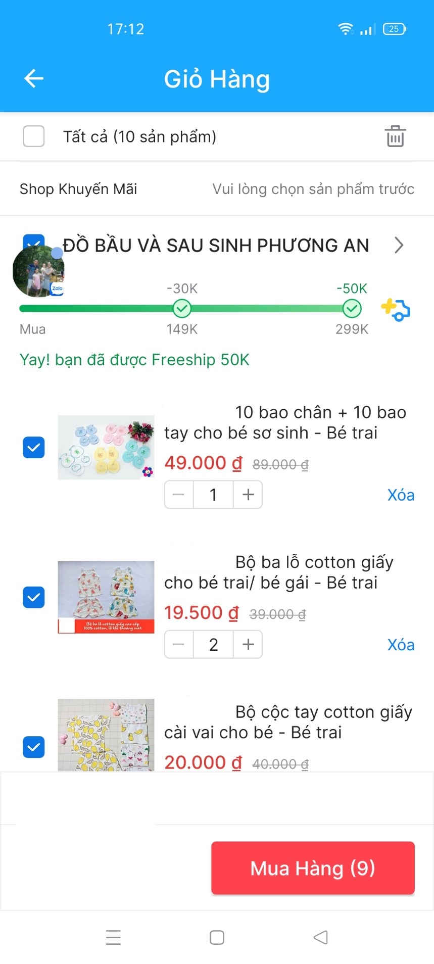 Combo đồ sơ sinh bé trai, bé gái 525k