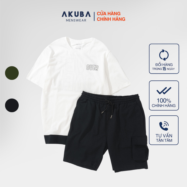 Nơi bán Set bộ mặc ở nhà AKUBA form slimfit, chất liệu cotton co giãn thoải mái 01JW071