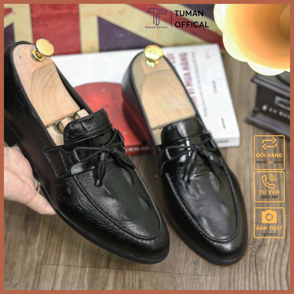Male leather loafers embossed crocodile grain with Bell-cheap Men shoes