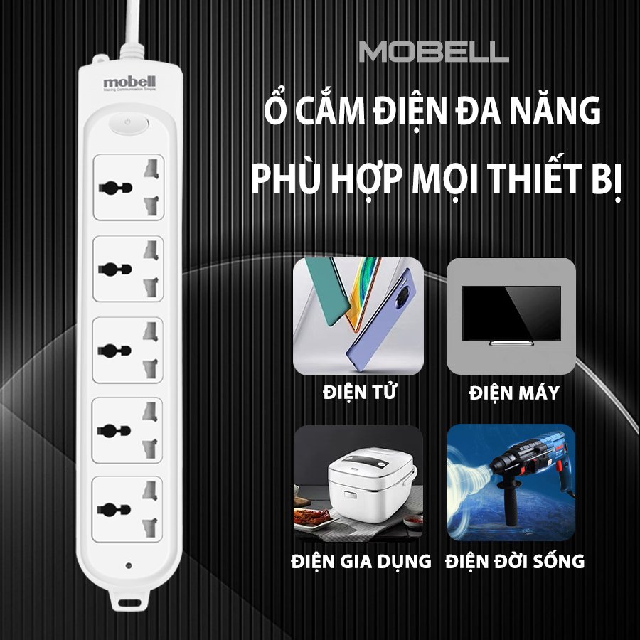 Ổ cắm điện đa năng nhiều lỗ có công tắc nắp che an toàn chất liệu nhựa ABS chống cháy chịu nhiệt tốt công suất 2500W ổ cắm điện