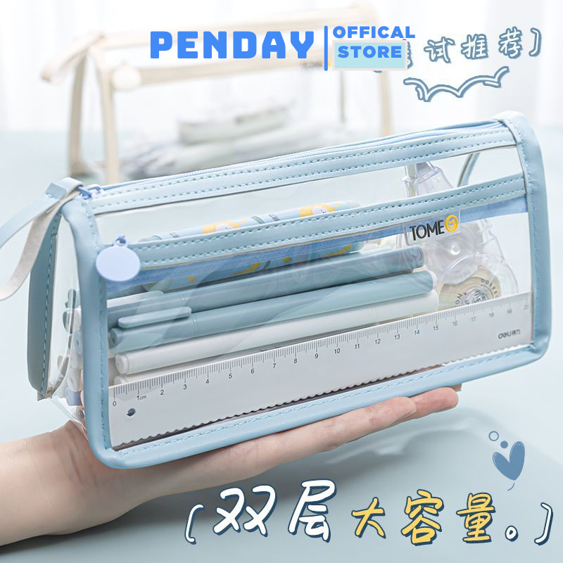 Hộp đựng bút trong suốt 2 ngăn - túi đựng bút học sinh cute - hộp bút cỡ lớn - PENDAY STORE