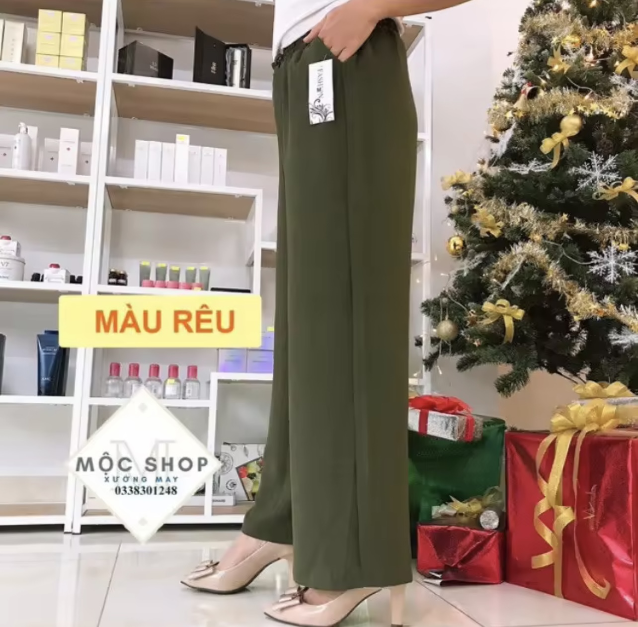 Quần đũi DÀI ống rộng đai thun cột dâu nơ chất đũi mềm mịn mát thời trang
