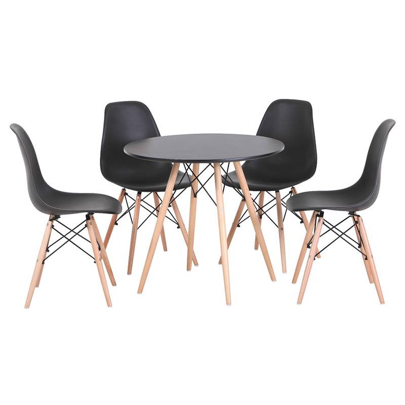 [Freeship] Bộ bàn ăn tròn IBIE Eiffel 2 - 4 ghế café Eames chân gỗ đan, lưng nhựa cao cấp, tùy chọn màu sắc, hàng nhập khẩu loại 1