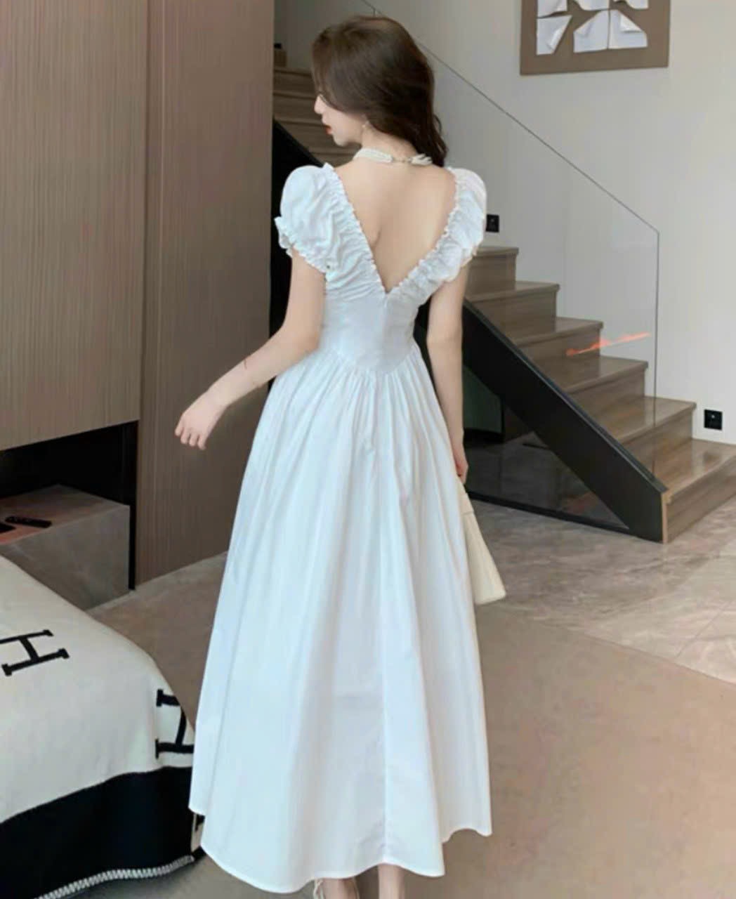 Đầm xoè cổ V nhúng vai 3 màu