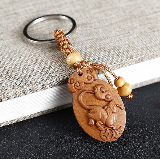 Móc khóa gỗ điêu khắc thủ công 12 con giáp 3D độc lạ