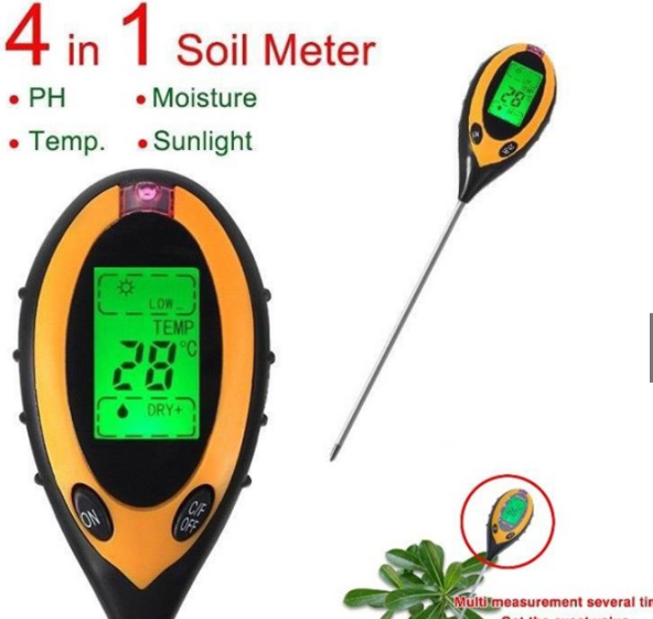 [HCM]Máy đo pH đất dụng cụ đo pH đất 4 trong 1 (pH độ ẩm ánh sáng nhiệt độ) Tặng Kèm Pin 9V