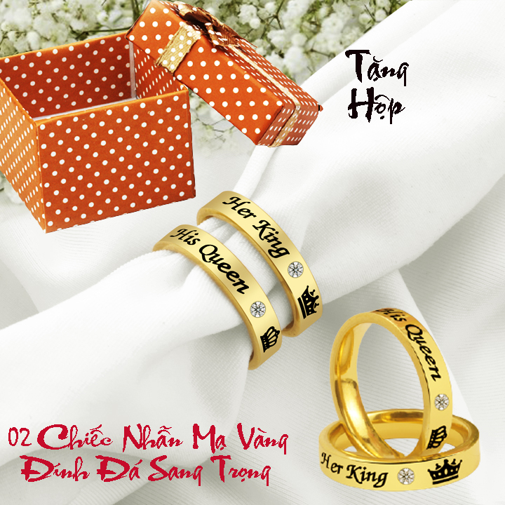 Nhẫn cặp đôi mạ vàng đính đá sang trọng, siêu đẹp, bền màu - Tặng hộp đựng xinh xắn