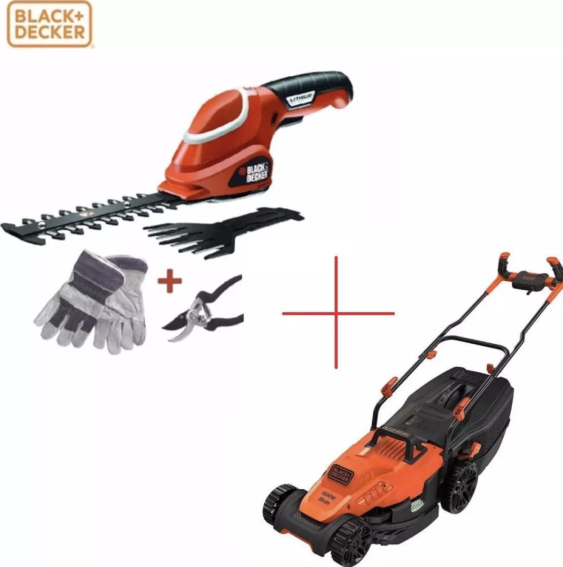 Bemw471bh -gsl700 black+decker - bộ máy cắt cỏ xe đẩy 1600w và máy tỉa lá, cành cầm tay chạy pin lithium 7v