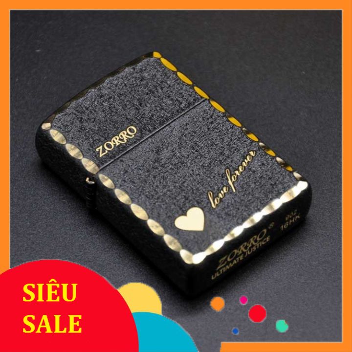 Bật lửa xăng đá vân đá cao cấp zorro  đen nhám