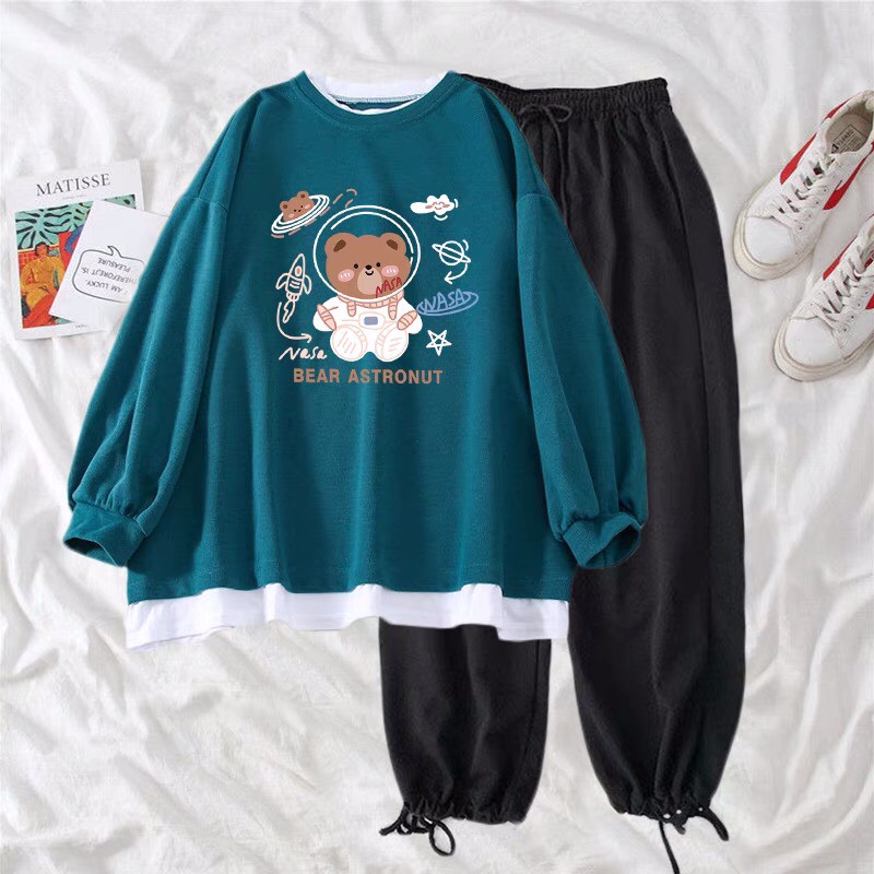 Sét áo sweater gấu hành tinh baer phối gấu trắng kèm quần bom dây rút