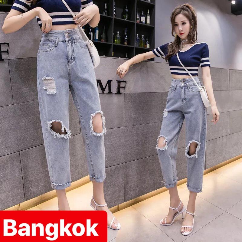 QUẦN JEAN BAGGY NỮ CHẤT BÒ XANH RÁCH LƯNG CAO NÂNG MÔNG HOT TREND THÁI LAN BK 3017 - TÝ GOLD 2020