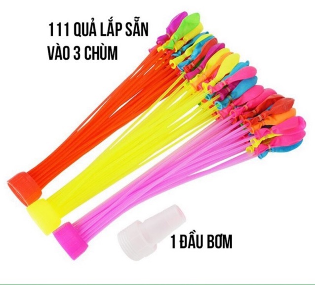 Bộ 111 bong bóng nước chùm happy baby balloons loại tốt - bong bóng nước có vòi nối bơm nhanh