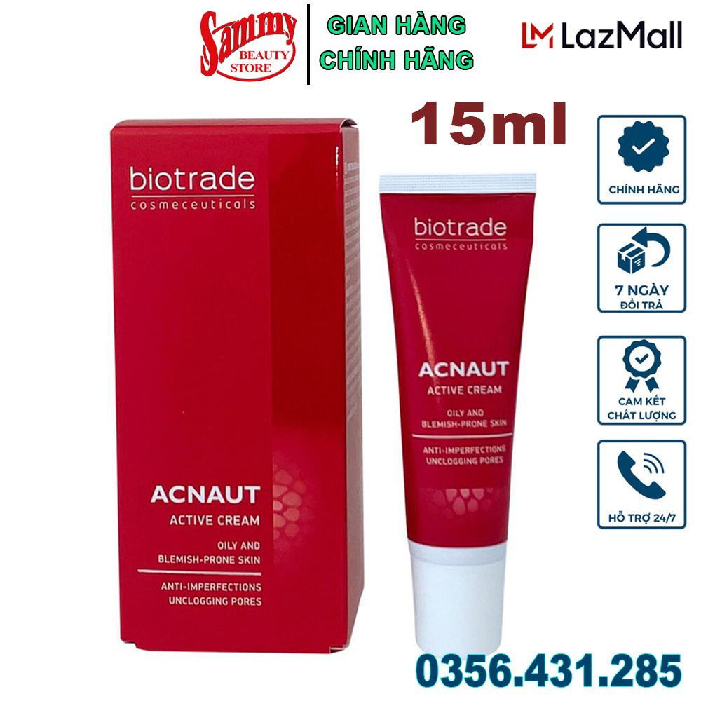 Kem trị mụn nào tốt, kem chấm mụn biotrade acnaut active cream minisize 5ml và 15ml- hàng chính hãng