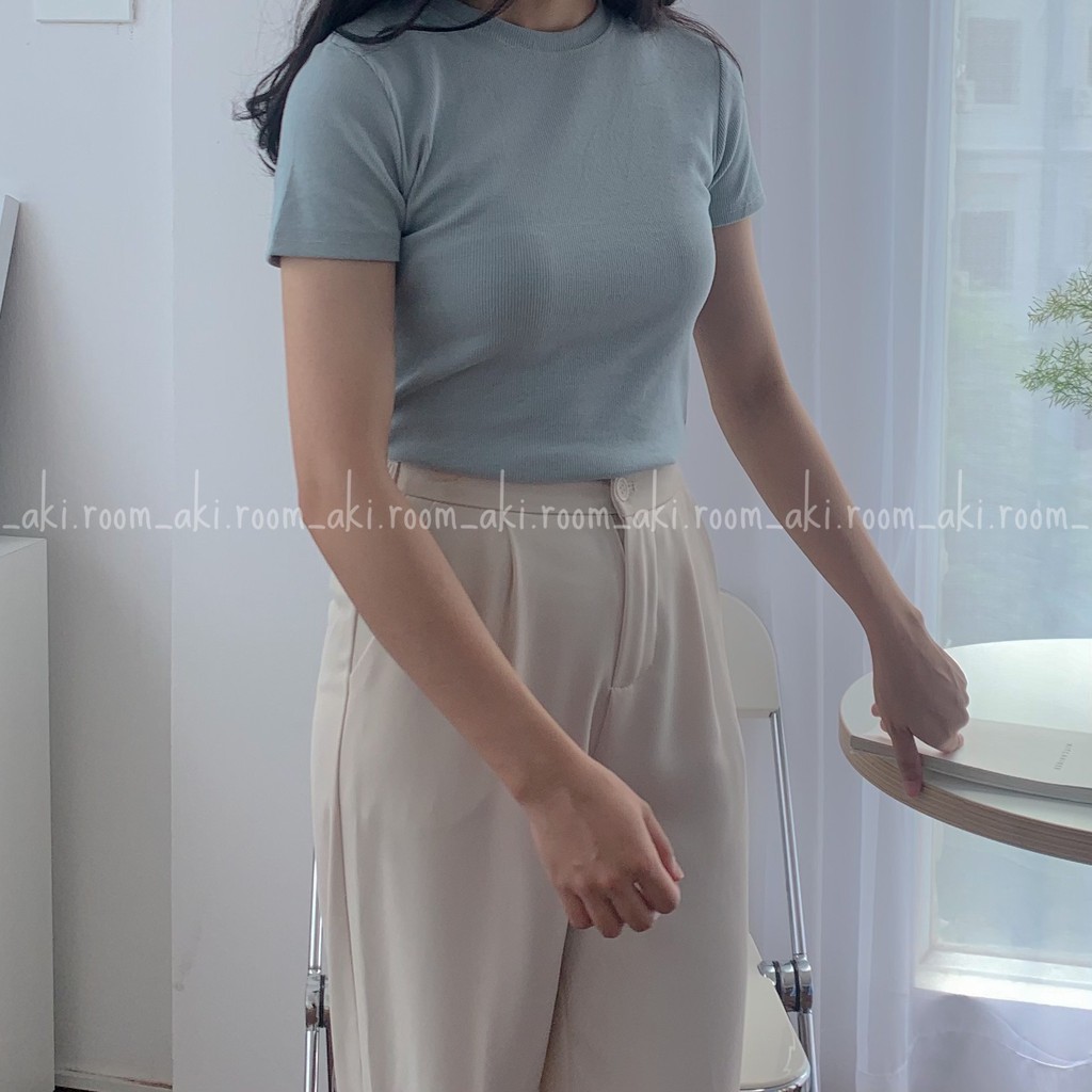 Áo thun tăm, áo thun gân trơn cổ tròn basic chất dày dặn co giãn - Akiroom