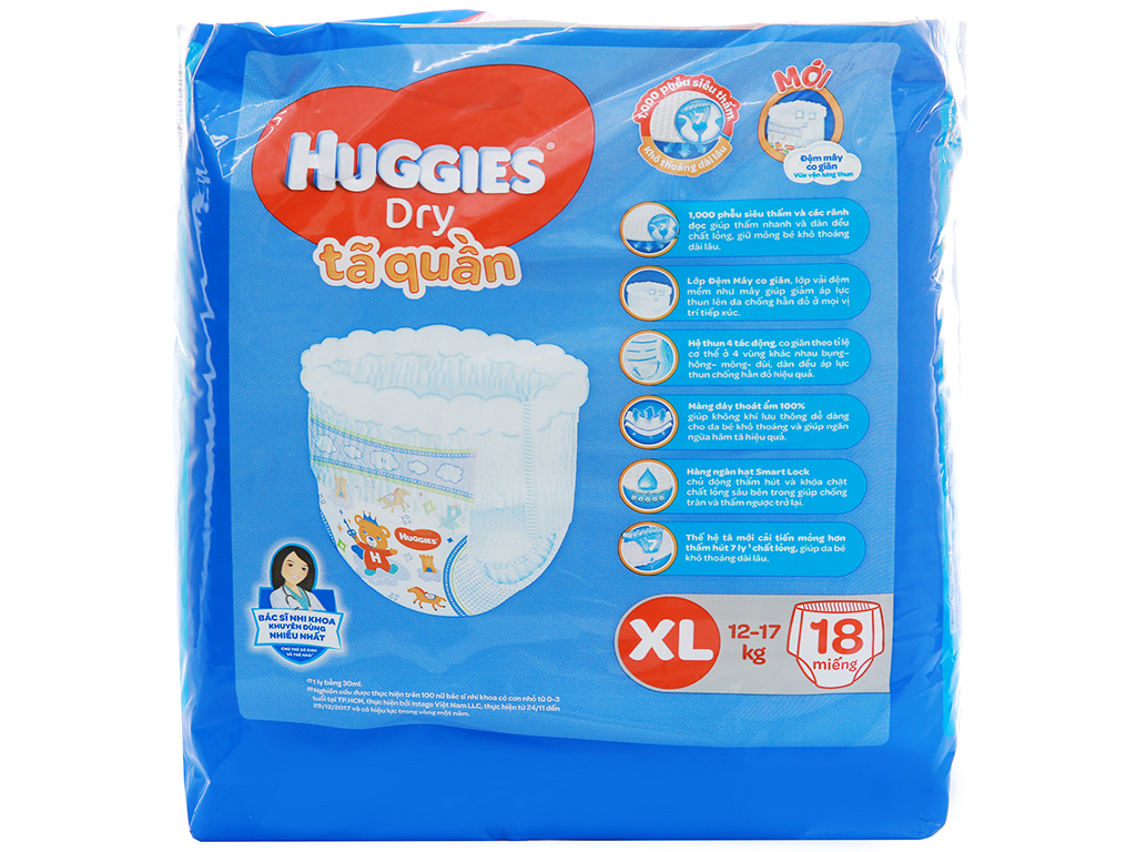 Tã Quần Huggies Dry Size XL 18 Miếng (Dành Cho Trẻ 12-17kg)