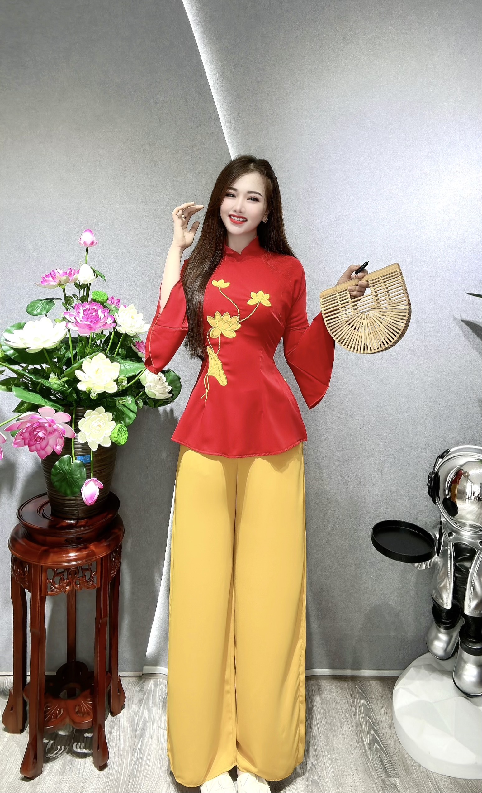 Đồ Lam Đi Chùa # Bà lai sen lụa đông hưng# Quần Áo Nữ
