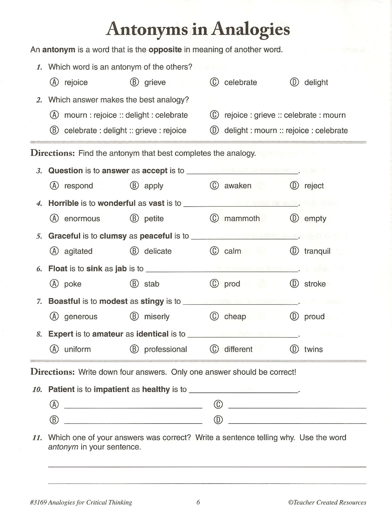 ANALOGY FOR CRITICAL THINKING GRADE 6 (Sách đen trắng)
