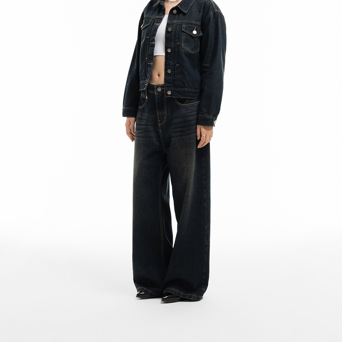 Quần jean nữ Owlbrand Wide/Xanh dirty