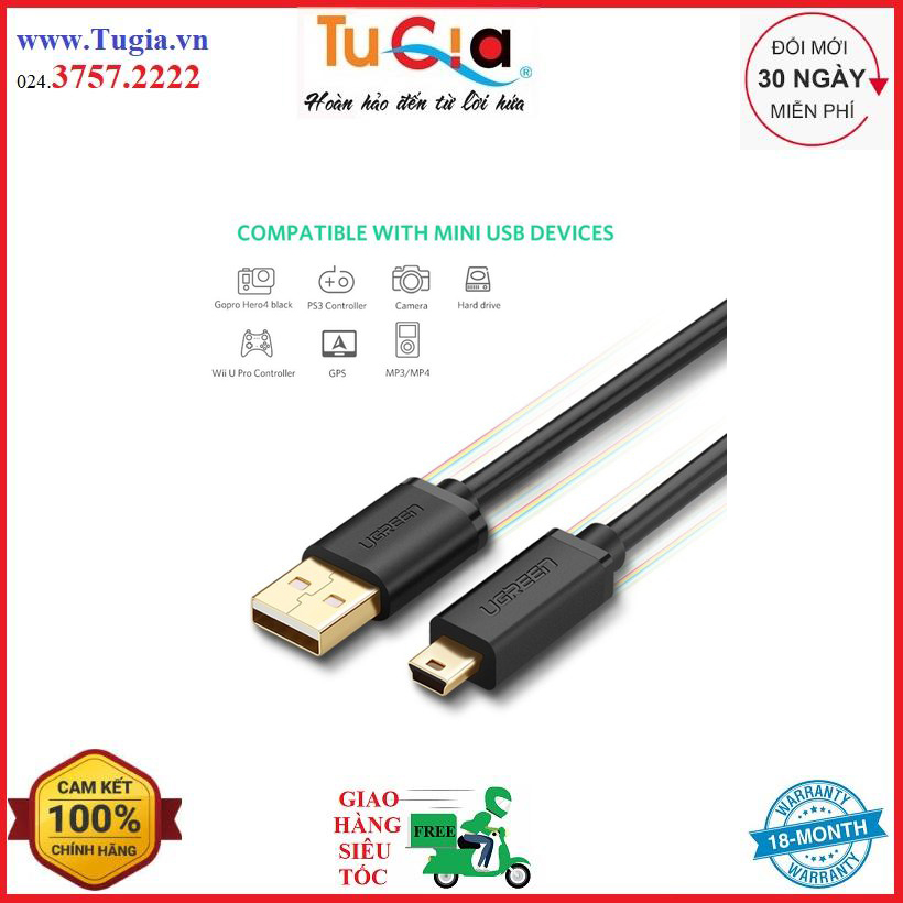 Cáp USB 2.0 to USB Mini 1m mạ vàng Ugreen 10355 Hàng Chính hãng