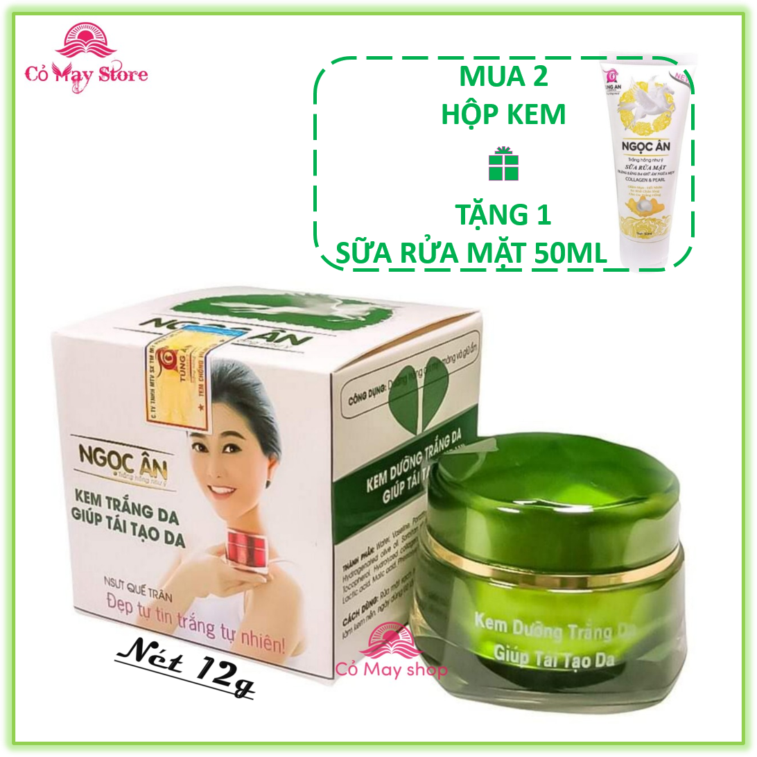 (Mua 2 tặng 1) - Kem trắng da Ngọc Ân, giúp tái tạo da dưỡng trắng da mịn màng, giữ ẩm trắng hồng như ý ( 12g ), tặng kèm 1 chai sữa rửa mặt Ngọc Ân (50ml)