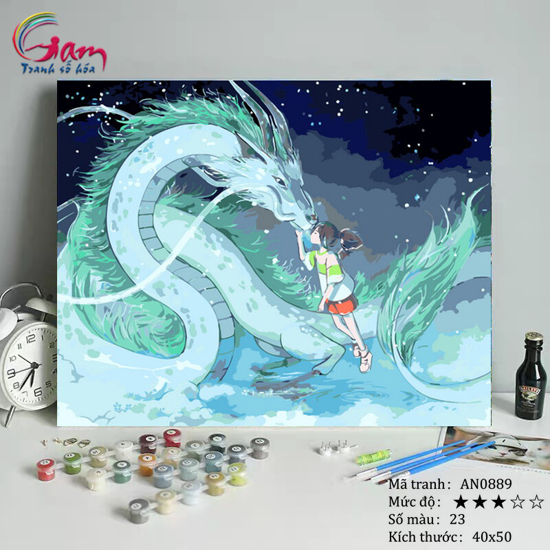 Tranh tô màu theo số anime ghibli Vùng đất linh hồn AN0889 40x50cm đã căng khung