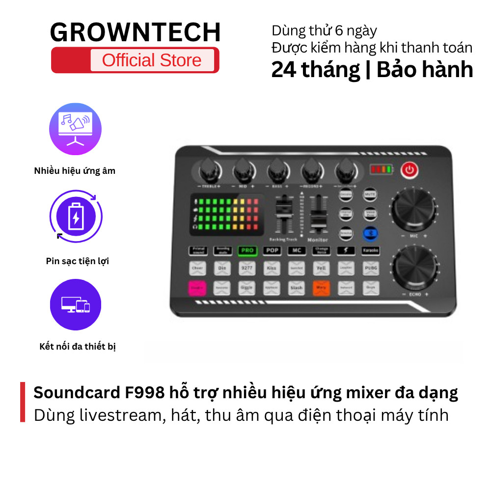 Soundcard F998 mixer hiệu ứng live, voice changer, kết nối nhanh, thu âm rõ nét