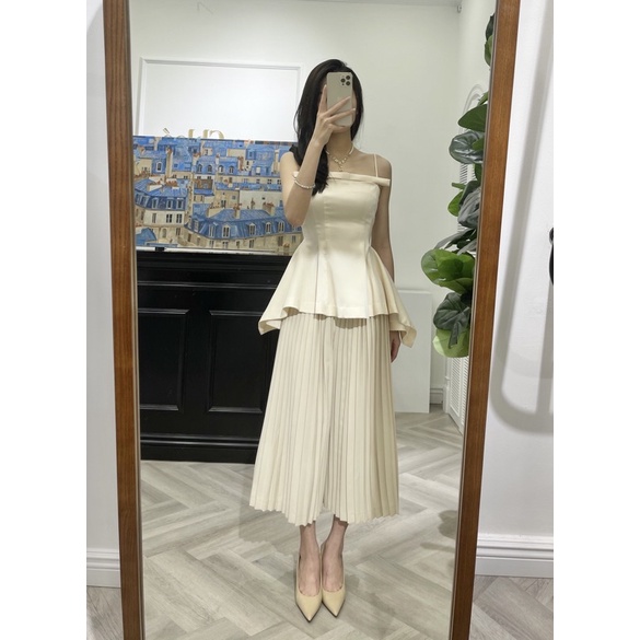 ( Kèm quà tặng ) Chân Váy Quạt Dập Ly Midi Vintage