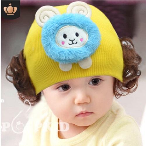 Mũ len tóc giả cho bé gái 0 - 3 tuổi