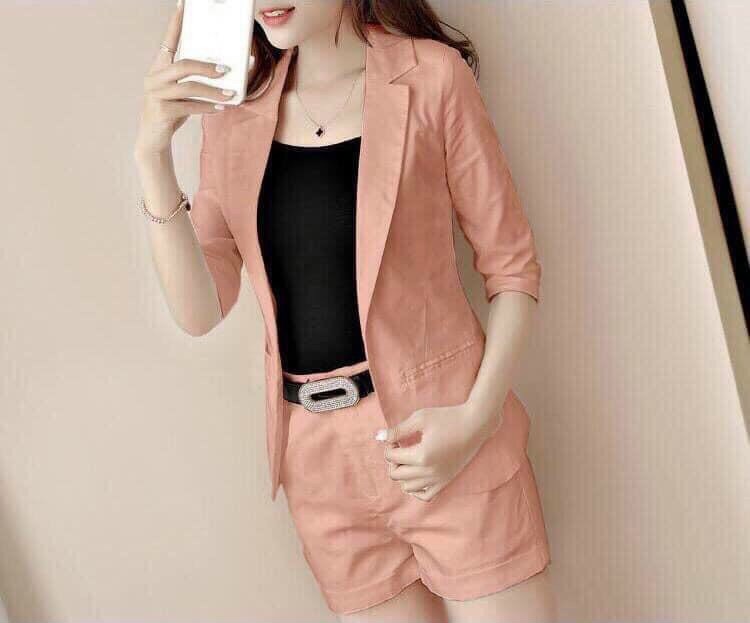 Sét Vest Tay lỡ + quần short (kèm thắt lưng & Áo Thun)