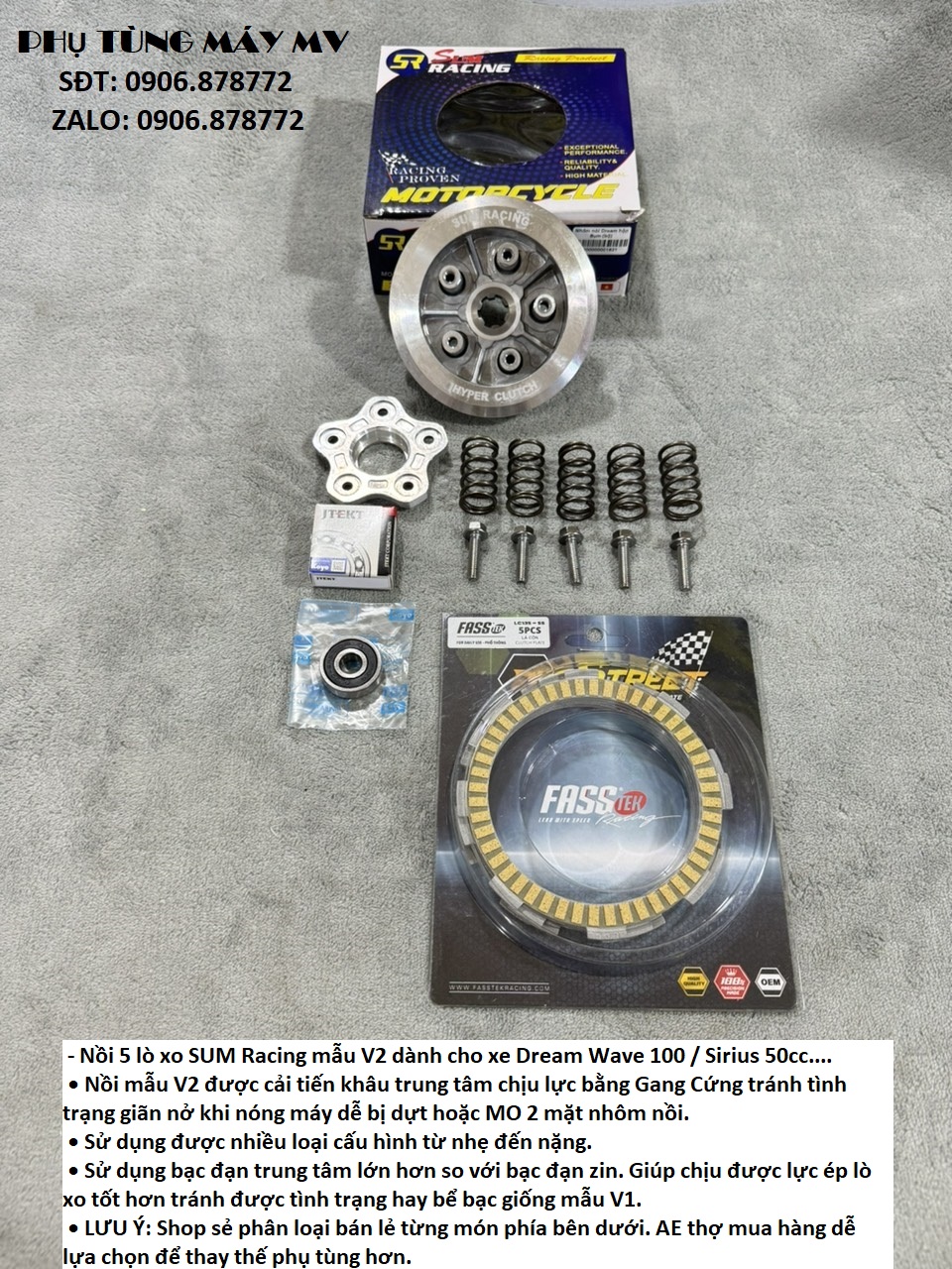 Nồi Sum V2 Dream Wave 5 lò xo dành cho xe Dream Wave 100