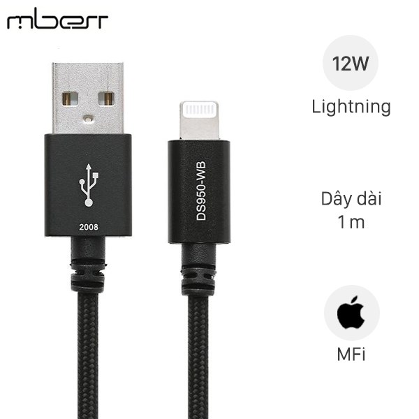 Cáp Lightning MFI 1m Mbest DS950-WB Đen ( Likenew )