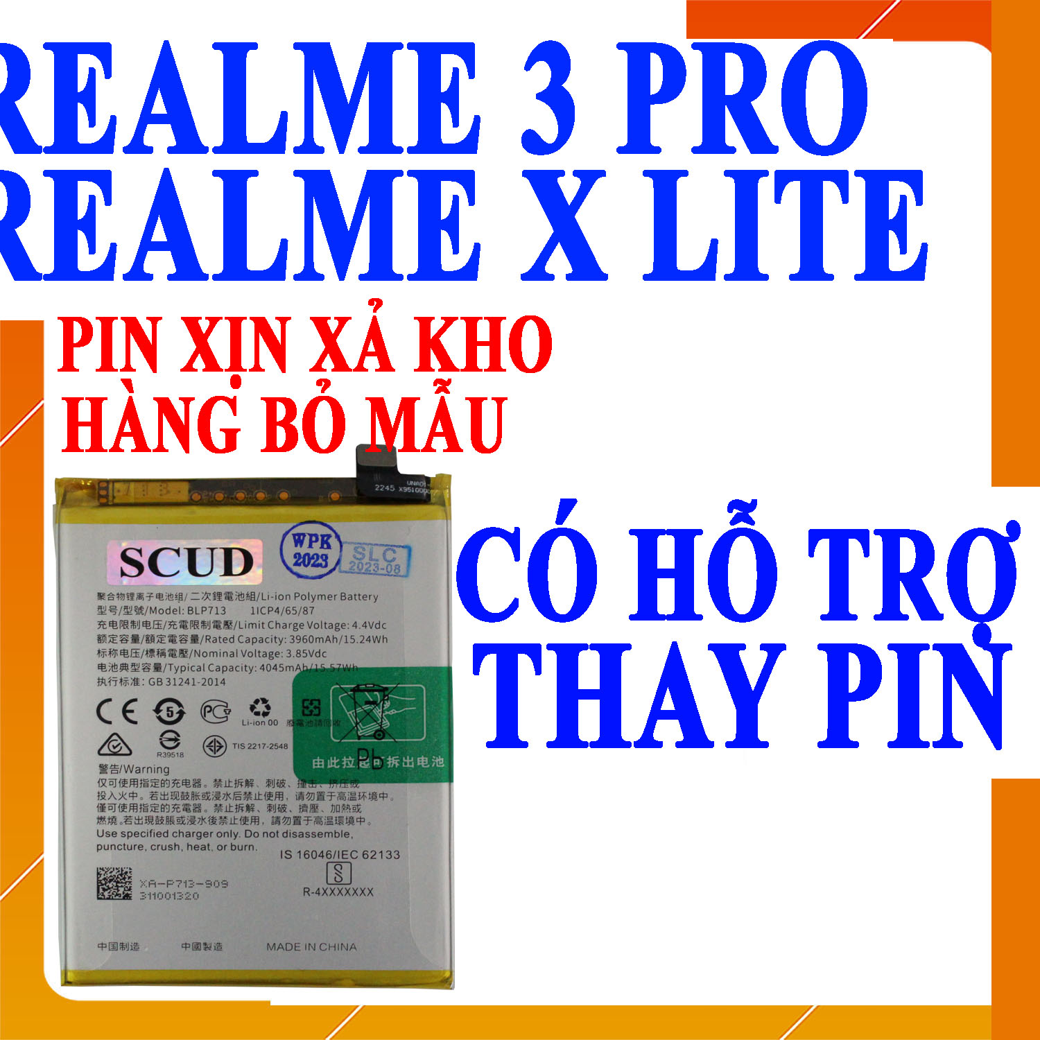 Pin scud cho oppo f11, realme 3 pro, realme x lite blp713 - 4045mah