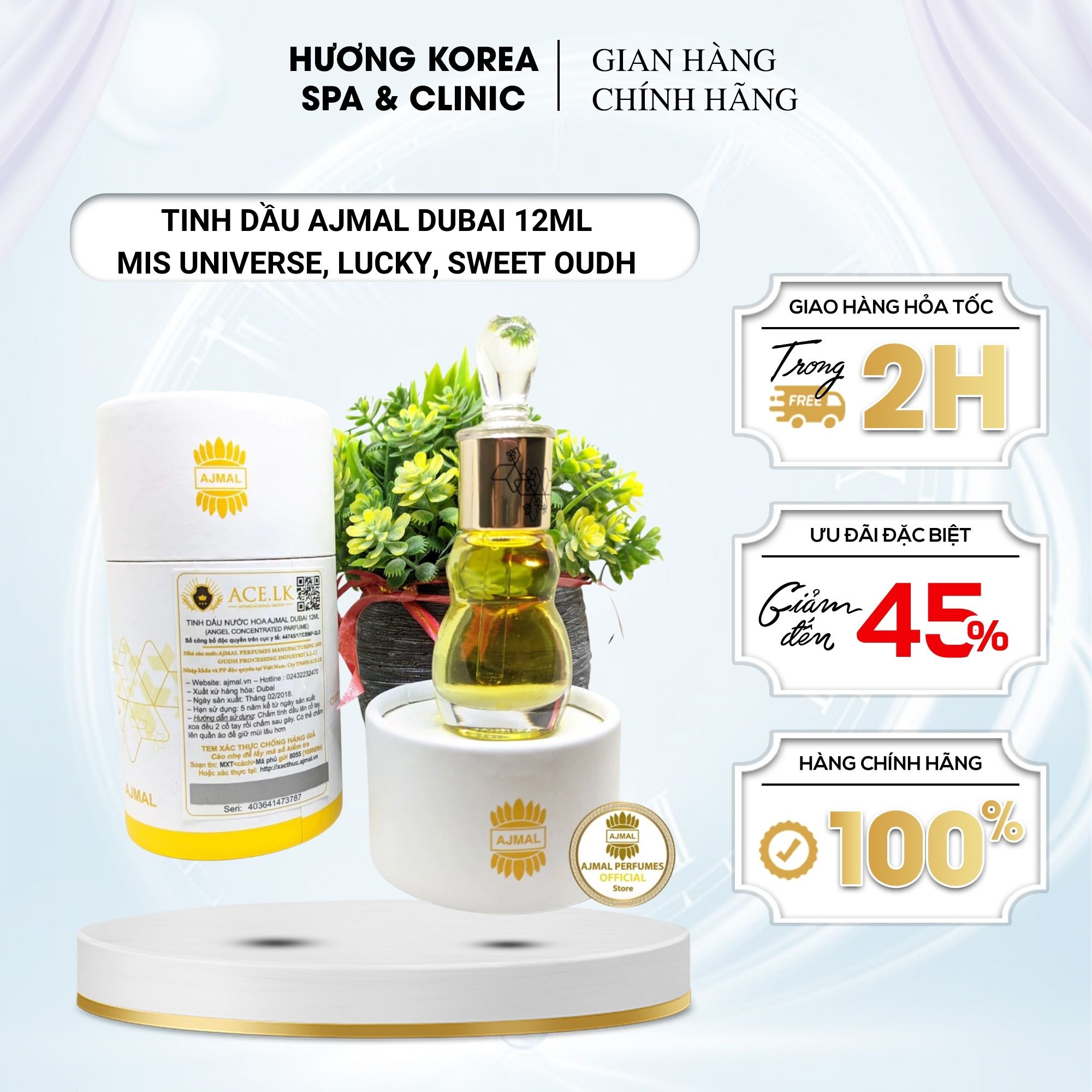Tinh dầu Ajmal Dubai 12ml Mis universe, Lucky, Sweet oudh, Fanta, Extra pure, Men in blue thơm lâu
