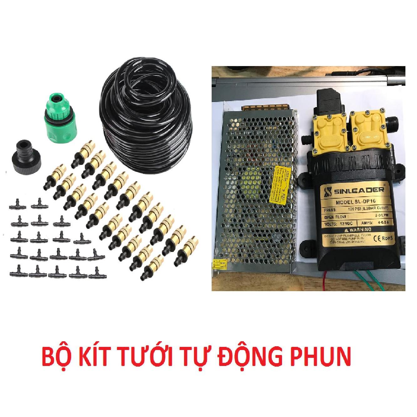 Bộ kit phun sương 20 béc bằng đồng cao cấp + bơm đôi + nguồn tổ ong