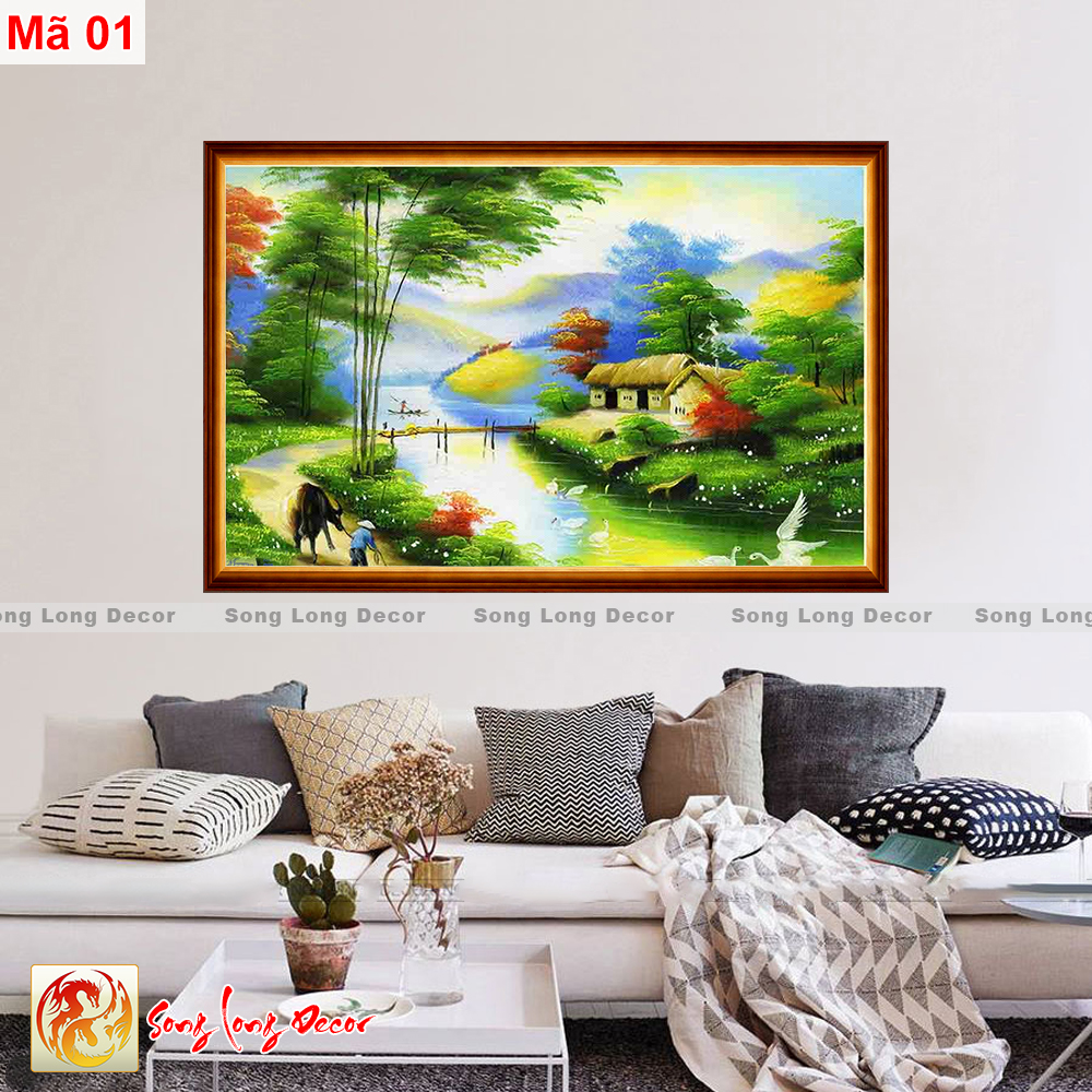 [THANH LÝ SẢ KHO] Tranh dán tường 3d - Tranh Đồng Quê - Tranh 3D làng quê - Song Long Decor DQ3