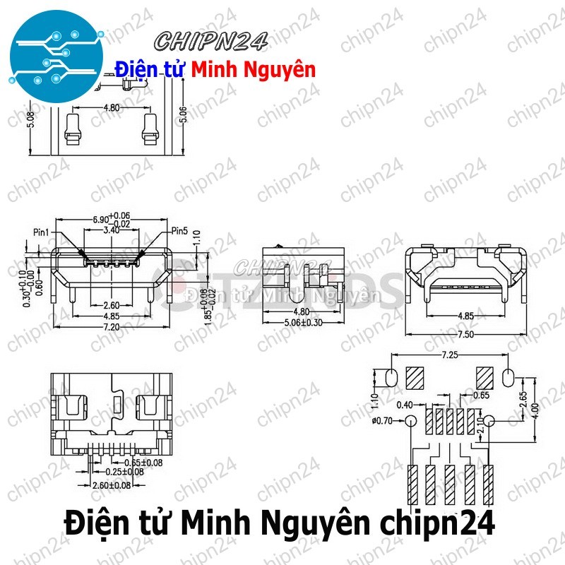 [4 cái] Đầu Micro USB V5 (Đầu Jack USB Hàn Board) - HH005532