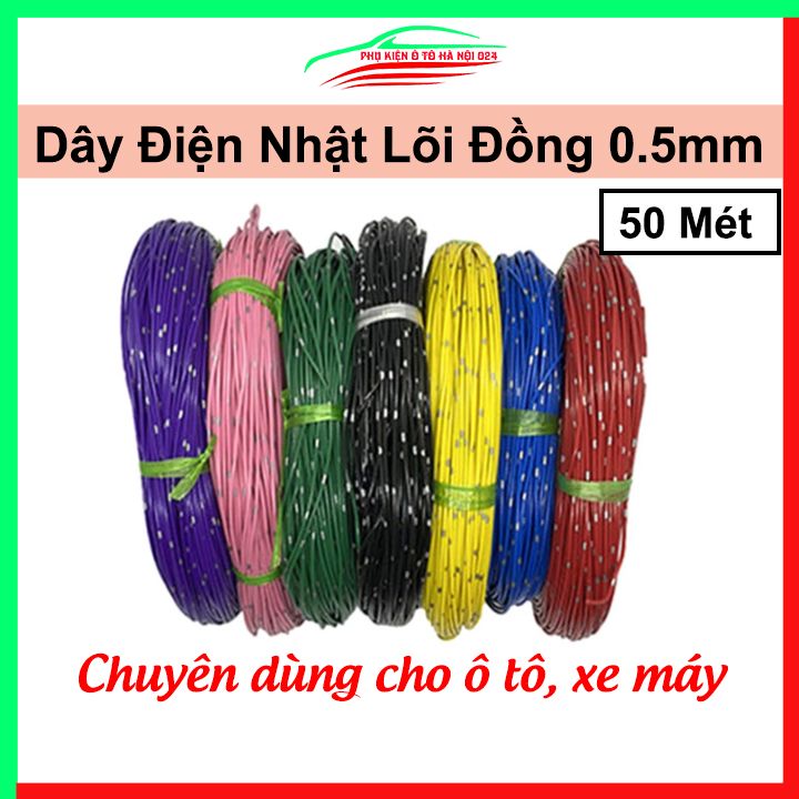 Cuộn 50 mét dây điện nhật lõi đồng 0.5mm, dây điện đơn lõi nhiều sợi chuyên dụng cho ô tô, xe máy chịu nhiệt, chịu độ ẩm cao