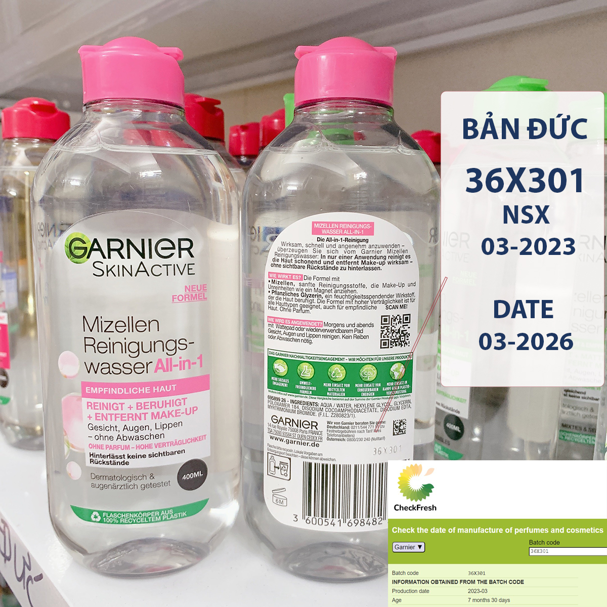 Tẩy trang Garnier Micellar bản Nga Đức Pháp - Lọ 400ml