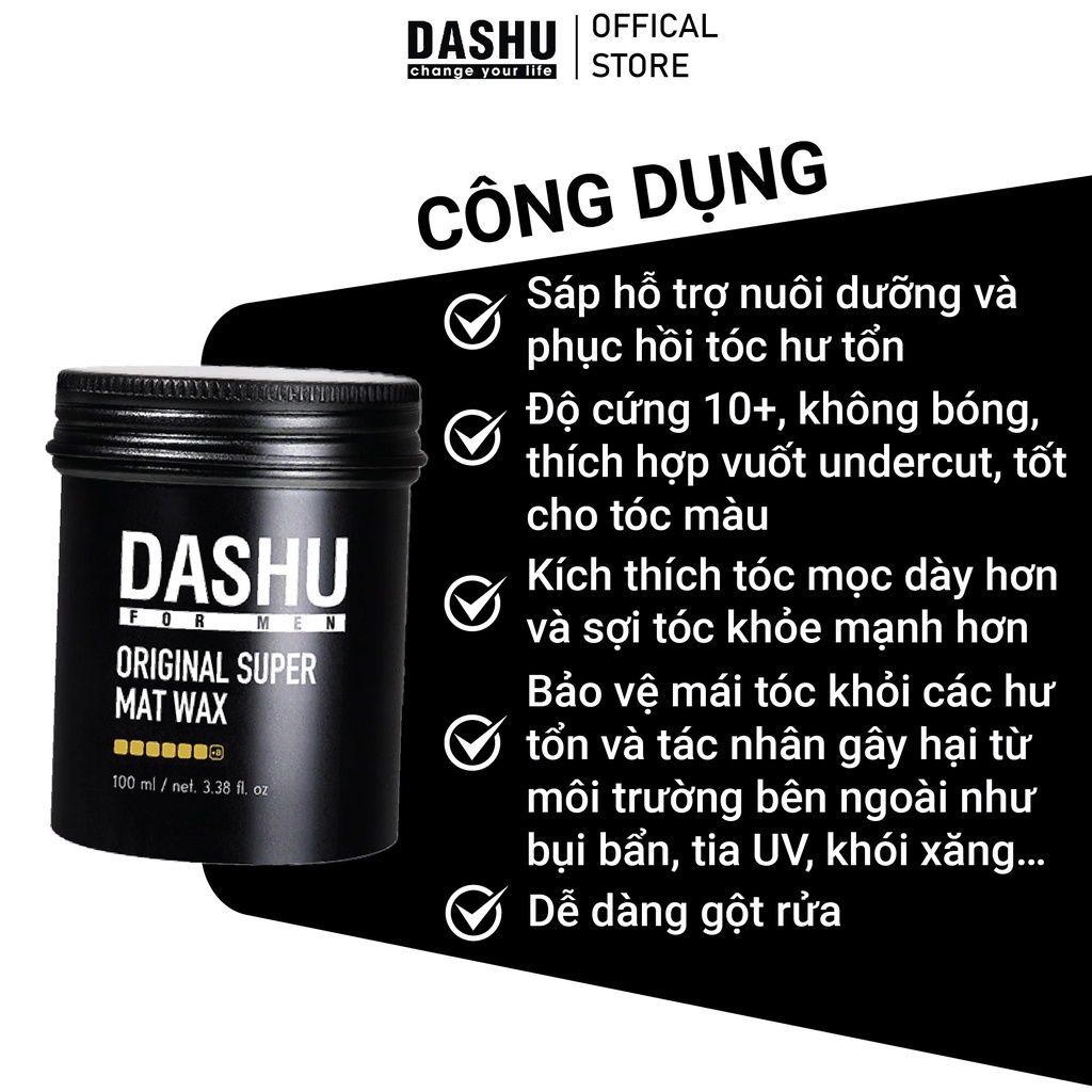 [ Xả 12.2025] Sáp vuốt tóc Dashu For Men Premium Original Super Mat 100ml (ĐEN)