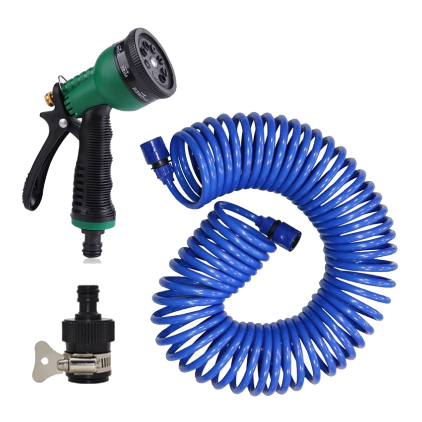 Bộ vòi xịt nước tưới cây đa năng 7 chế độ kèm dây tưới dạng lò xo co dãn 206791 loại 10m