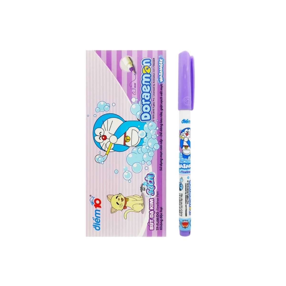Bút Lông Kim Thiên Long Điểm 10 Doraemon FL-08/DO Mực Tím Hộp 10 Bút