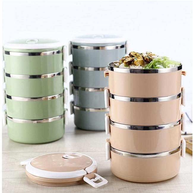 Hộp cơm giữ nhiệt 4 tầng lúa mạch đựng cơm canh văn phòng