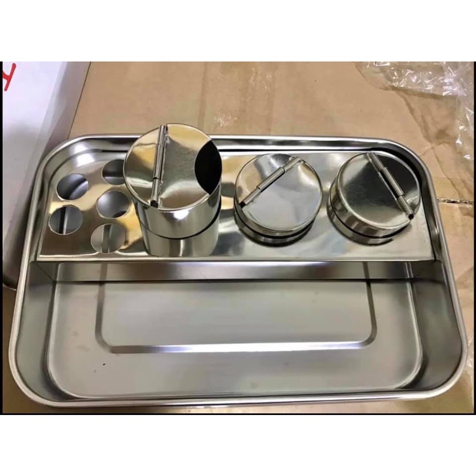 Khay inox đựng dụng cụ y tế, khay 3 ống, 4 ống