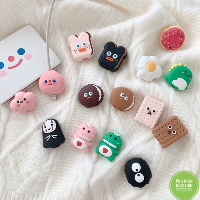 ?Khủng long vô diện bánh quy ? ĐẦU THÚ CẮN CÁP BẢO VỆ CÁP SẠC IPHONE SAMSUNG TAI NGHE CHỐNG ĐỨT GẪY DÂY CUTE