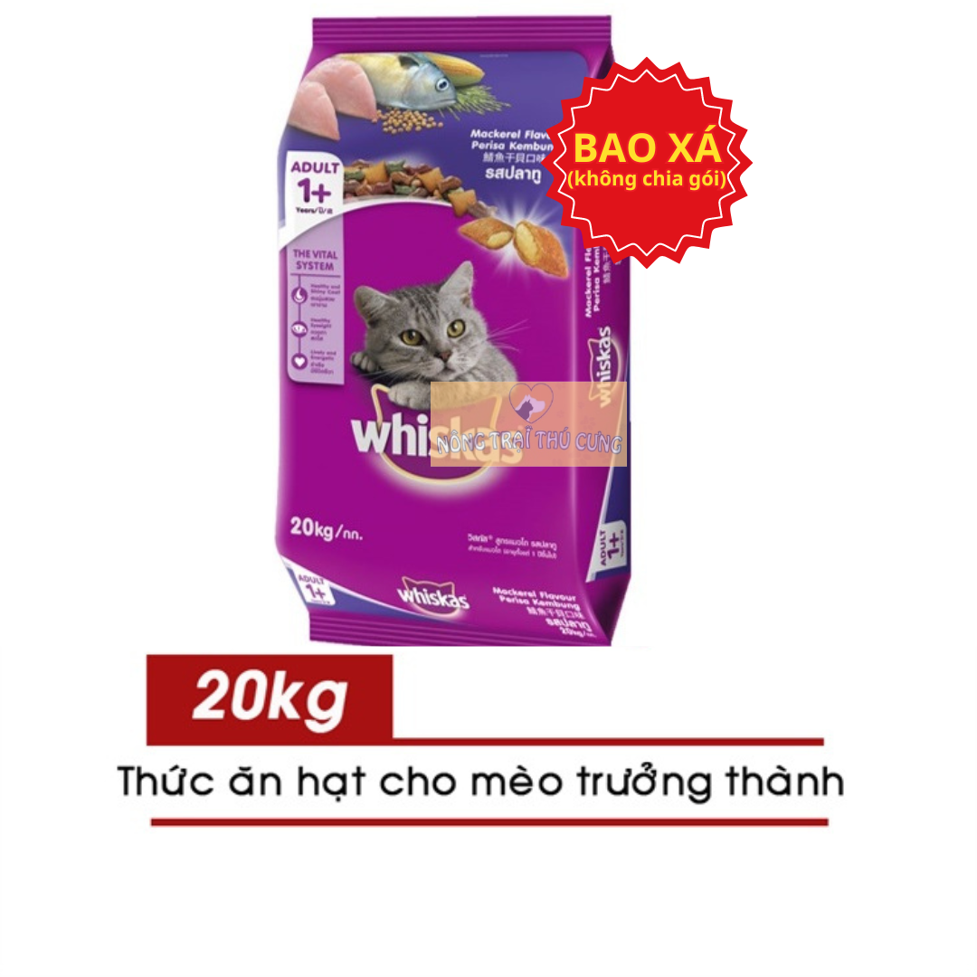 Thức ăn hạt cho Mèo Lớn Whiskas gói 20kg (Bao Xá) - [Nông Trại Thú Cưng]